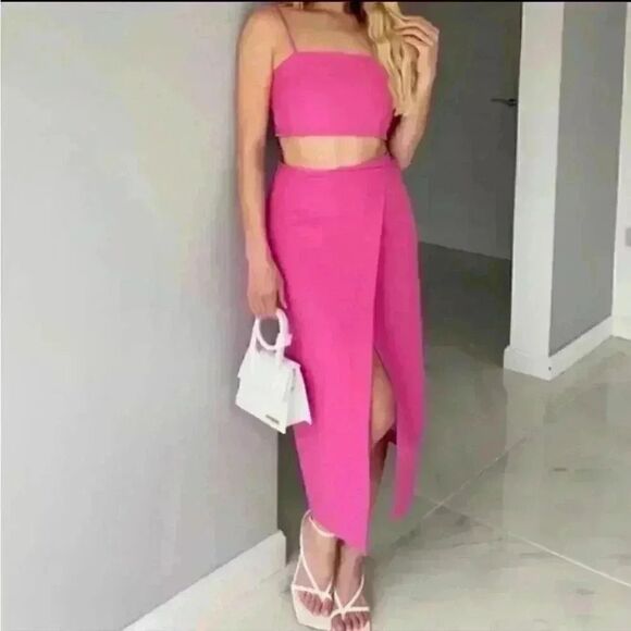 Zara Dresses & Skirts - Zara Pink Linen Blend Midi Skirt Size